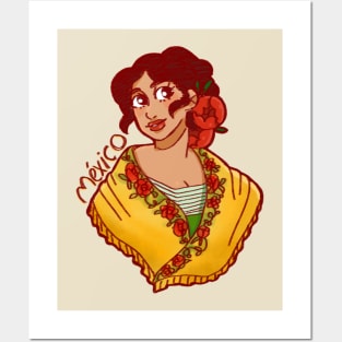 Mexicana con Rebozo Amarillo Posters and Art